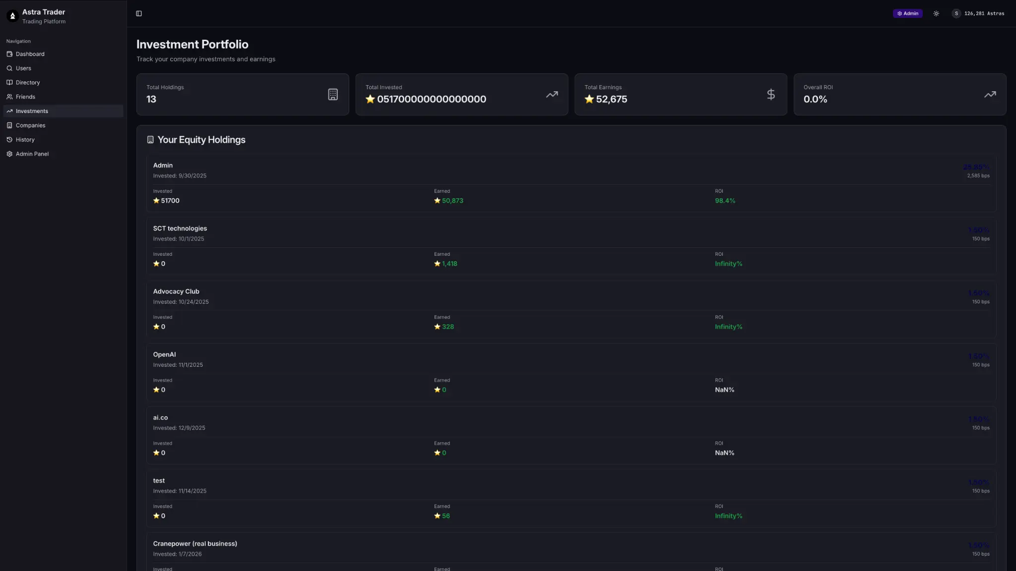 Astra Trader Dashboard